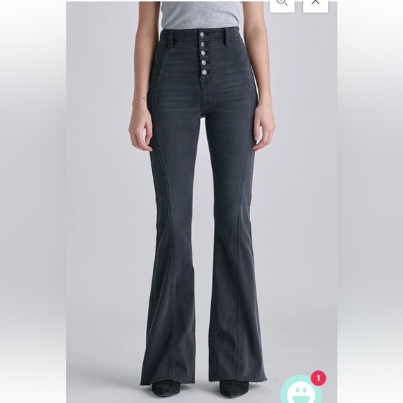 Cello Juniors Sz 3 Black Button Front High Waist Jeans Flare Rough Edge Bottoms - Picture 4 of 16